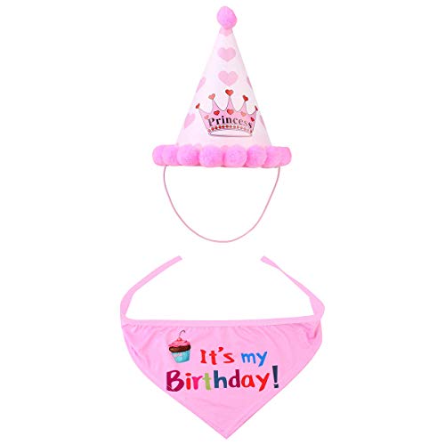 NATUCE Dog Birthday Pañuelos y Gorro para Perro, Bufanda Suave y Adorable Sombrero para Fiestas, Decoración de Cumpleaños para Mascotas (Rosa)