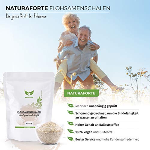 NaturaForte Cáscara de Psyllium Husk 1000g - Vegano - Rico en fibra y mucílago - Sin gluten - Psyllium Husk - Superfood Low-Carb