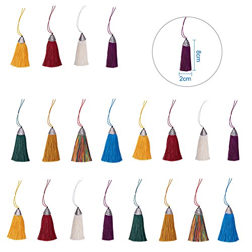 NBEADS 20 Piezas 80mm Colgante de Borla Sedosa, Borla de Colores Mezclados con Tapas Vintage para Bolso, Manualidades, Llavero, Correas, Decoración y Fabricación de Bricolaje