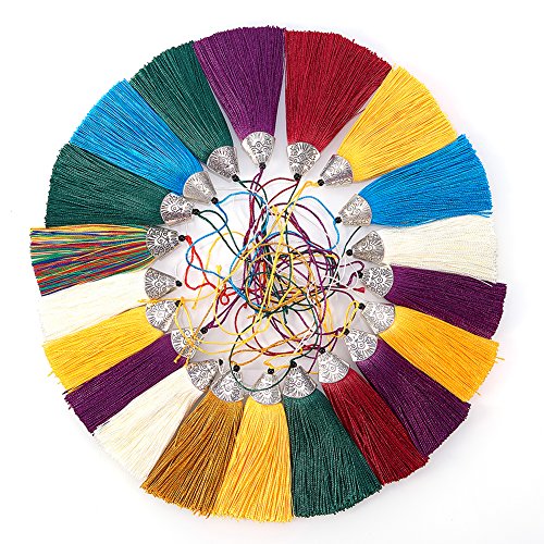 NBEADS 20 Piezas 80mm Colgante de Borla Sedosa, Borla de Colores Mezclados con Tapas Vintage para Bolso, Manualidades, Llavero, Correas, Decoración y Fabricación de Bricolaje