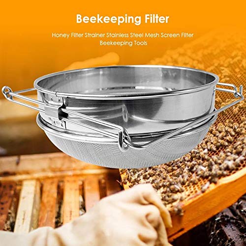 NBSXR Tamiz de Miel de Doble tamiz de Acero Inoxidable, Altamente Resistente al óxido, Filtro de Malla para Equipos de Apicultura, para Vino de Abeja/Miel/harina/Jugo