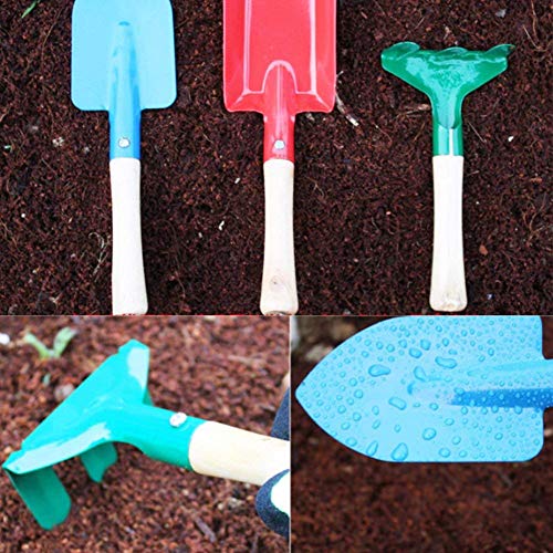 Ndier Niños Juego de Herramientas de Trabajo de jardín de Metal con Mango de Madera Estable Segura Tamaño Adecuado Jardín Dispositivos para niños 1 Set jardín decoración