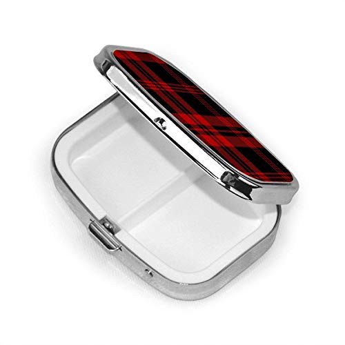 Negro Rojo Tartán Plaid Escocés Abstracto Personalizado Moda Plata Cuadrado Caja de pastillas Medicina Tableta Titular Cartera Organizador Cas
