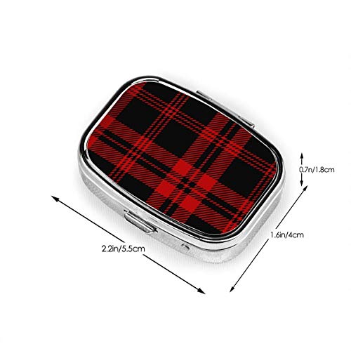 Negro Rojo Tartán Plaid Escocés Abstracto Personalizado Moda Plata Cuadrado Caja de pastillas Medicina Tableta Titular Cartera Organizador Cas
