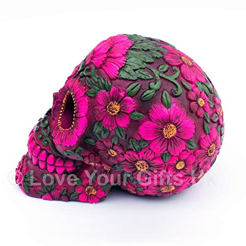 Nemesis Now - Figura con forma de calavera decorativa, diseño de flores, Rojo, 14.5 cm