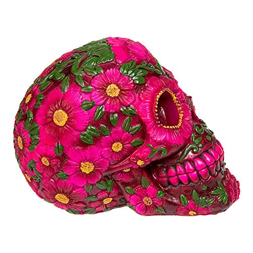 Nemesis Now - Figura con forma de calavera decorativa, diseño de flores, Rojo, 14.5 cm