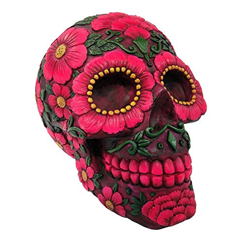 Nemesis Now - Figura con forma de calavera decorativa, diseño de flores, Rojo, 14.5 cm