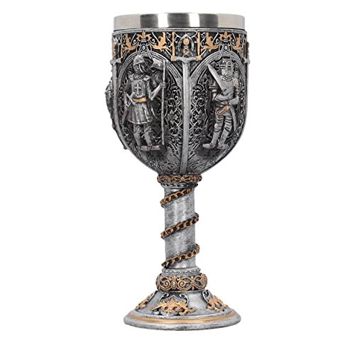 Nemesis Now Knight Goblet 17.5cm Silver, w/Stainless Steel Copa Medieval de Caballero 17,5 cm, Color Plateado, Resina con Inserto de Acero Inoxidable