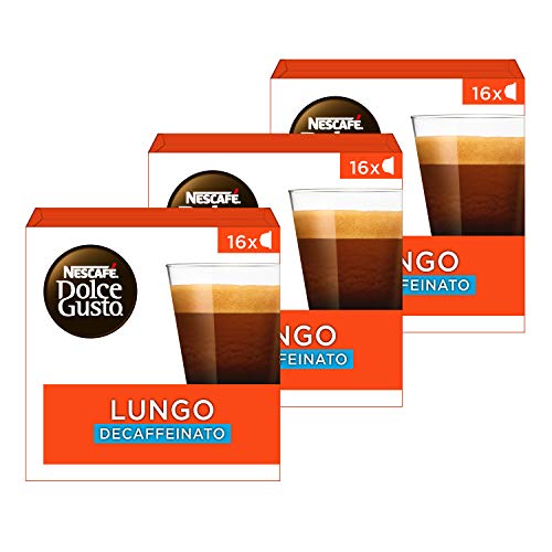NESCAFÉ Dolce Gusto Café Lungo Descafeinado, Pack de 3 x 16 Cápsulas - Total: 48 Cápsulas de Café