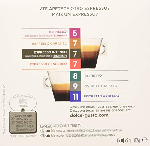 Nescafé Espresso Intenso Descafeinado, 6 packs de 16 cápsulas, Pack de 1