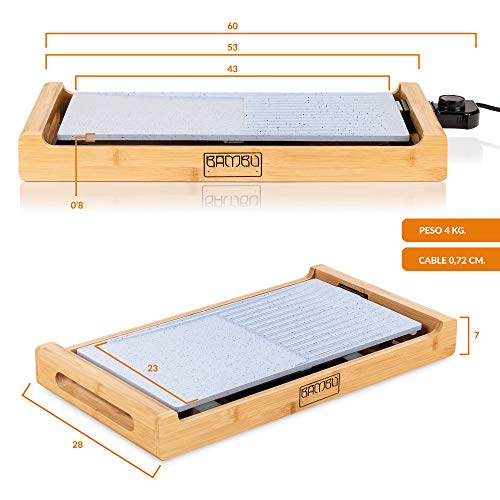NEW CHEF-Parrilla Eléctrica Cerámica y Grill Eléctrico Antiadherente Libre PFOA (44x23cm), 1800W, Temp. Ajust. Max. 250ºC. Plancha Eléctrica Antirayaduras con Fácil Limpieza. Incluye Bandeja Colectora