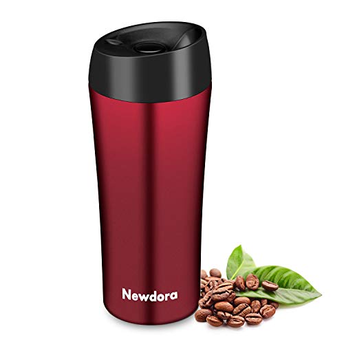Newdora Termo Café, Vaso Termico Cafe de 380ml con Tapa, Botella Acero Inoxidable Agua para Viajes Oficina en casa Escuela Trabajos Camping (Rosso)