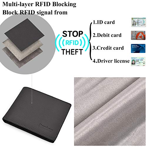 Newhey Cartera Hombre Cuero Billetera RFID Bloqueo Monedero Tarjetas Crédito Moda con Bolsillo Monedas Gris