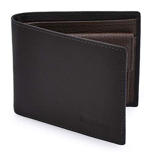 Newhey Cartera Hombre Cuero Billetera RFID Bloqueo Monedero Tarjetas Crédito Moda con Bolsillo Monedas Gris