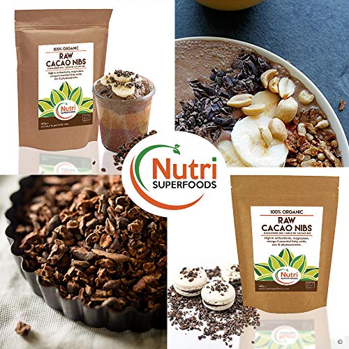 Nibs de cacao orgánico crudos - Ingrediente vegano de chocolate oscuro puro - Ideal para batidos energéticos y barritas de proteínas - 400g
