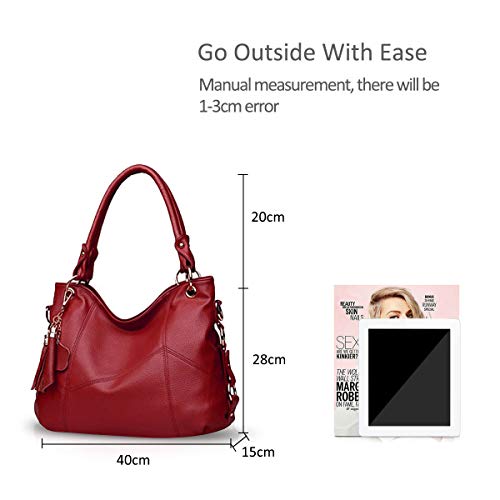 NICOLE & DORIS Bolso de Mano para Mujer Bolso de Mensajero Hobo Bolsos de Hombro de Cuero Suave Bolsos Cruzados Bolsos de asa Superior con Borla Rojo Vino
