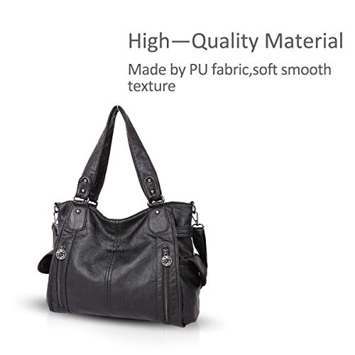NICOLE&DORIS Moda Grande Bolsos de Mujer Bolso Señora Tote,Bolso de Hombro de Suave PU Cuero Bolso Bandolera Bolsa de Trabajo Negro