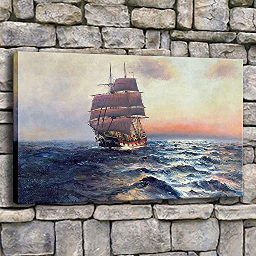 NIMCG Lienzo Arte de la Pared Pintura Velero en el mar Imágenes Sala de Estar Impresiones Velero Ola Paisaje Marino Decoración para el hogar (Sin Marco) 30x45CM