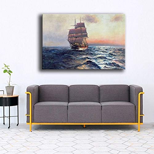 NIMCG Lienzo Arte de la Pared Pintura Velero en el mar Imágenes Sala de Estar Impresiones Velero Ola Paisaje Marino Decoración para el hogar (Sin Marco) 30x45CM