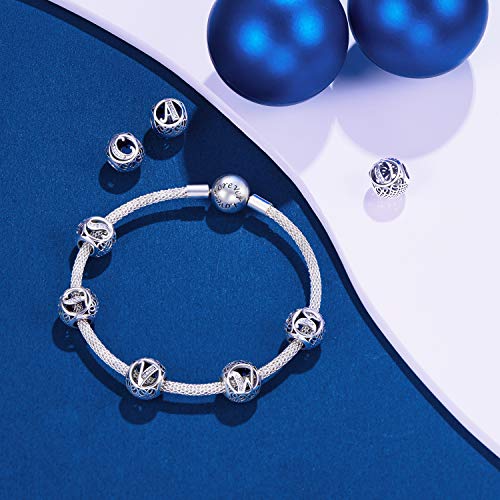 NINGAN Abalorios Charms Colgantes de Alfabeto Cuentas Plata de Ley 925 con Circonita cúbica Transparente Compatible con Pulsera Europeo, Charms de Letra para Mujer Niña (Letra S)