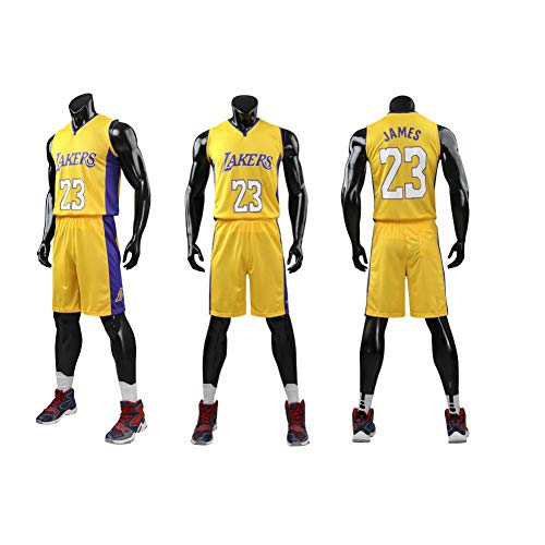 Niños Chico Chicas Hombres Adulto NBA Lebron James #23 LBJ LA Lakers Retro Pantalones cortos y camisetas de baloncesto Basketball Jersey Uniformes Top&Shorts 1 Set (Amarillo (Yellow), 2XL (Niños))