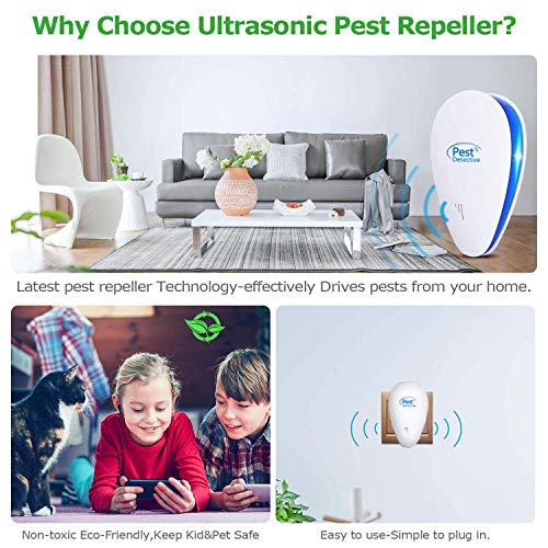 Nitoer - Repelente Ultrasónico 2019, Plagas Control Interiores, Trampa De Abejas, Antimoscas, Para Ratones Interiores, cafeterías, Hormigas, araña, Inocuo (4 Paquetes), Color Blanco