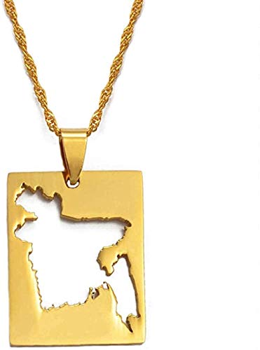 niuziyanfa Co.,ltd Colgante de Mapa bengalí y Collar Fino Joyas de Color Dorado Mapas de Bangladesh de bengalí