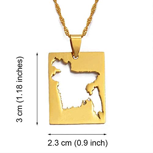 niuziyanfa Co.,ltd Colgante de Mapa bengalí y Collar Fino Joyas de Color Dorado Mapas de Bangladesh de bengalí