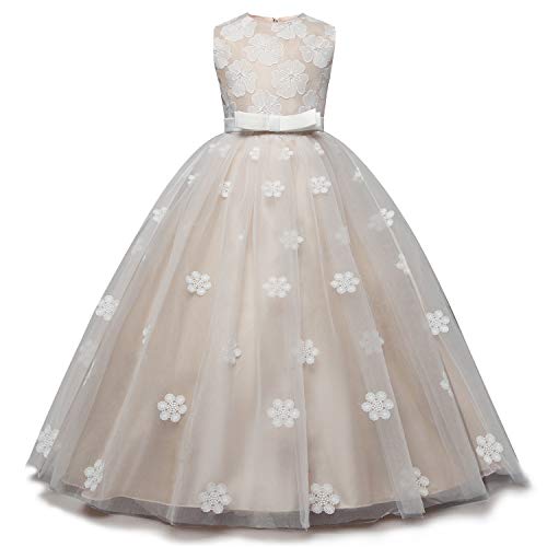 NNJXD Niñas Vestidos de Fiesta sin Mangas Bordados Boda cumpleaños Fiesta Princesa Vestido Tamaño (170) 13-14 años Amarilla
