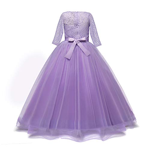 NNJXD, Niñas,reunión muy concurrida, bordado, baile de graduación, vestido, princesa, vestido de novia tamaño（130） 7-8 años Púrpura