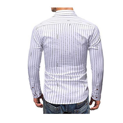 NOBRAND Camisa de manga larga para hombre, diseño de rayas verticales, casual, con solapa Blanco blanco XL