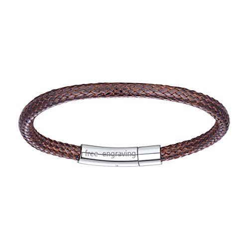 Nombres Grabados 20cm Cadenas de Cordones Entretejidos Cuero Moreno Corchete Mosquetón Masculino Femenino de Regalo Cadena Corta para Manos Pulseras Modernas Hip Hop Rock