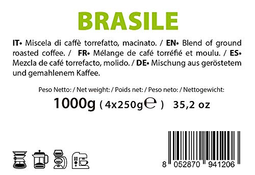 Note D'Espresso - Café de origen molido de Brasil, 250 g (caja con 4 paquetes blandos)