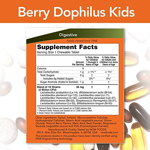 Now Foods Berrydophilus Kids - 120 Chewables - 120 Tabletas