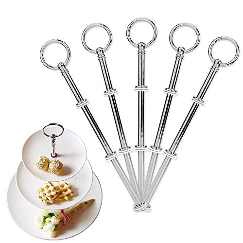 Nsiwem 5 Set Plata Accesorios de Soporte para Pastel Kits Cake Plate Fittings Barras de Soporte para Placas de Pastel Metal Barra Expositor para Tartas(Redonda)