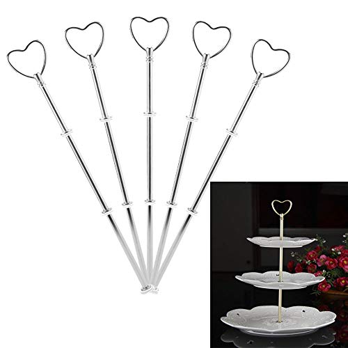 Nsiwem Accesorios de Soporte para Pastel Corazon 5 Kits Barras de Soporte para Placas de Pastel Cake Plate Fittings Metal Barra Expositor Soporte para Tartas(Plata)