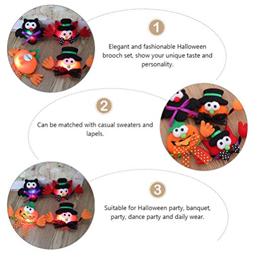 NUOBESTY 4 Unids Led Halloween Broche Pin Felpa Fieltro Calabaza Murciélago Gato Rojo Alfileres de Solapa Personalidad Pechera Boutonniere para Niños