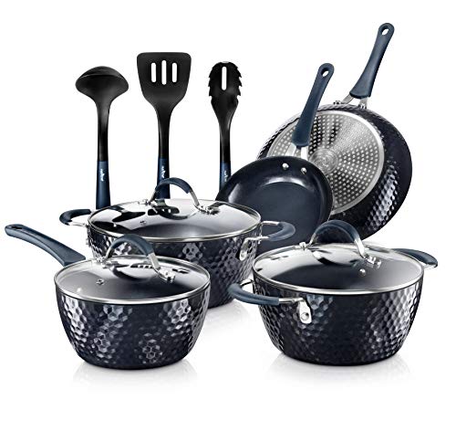 Nutrichef Excilon Blue Diamond - Juego de 11 Utensilios de Cocina antiadherentes de cerámica con Cacerola, sartenes, ollas de Cocina, ollas holandesas, Tapas, Utensilios de Cocina, Color Verde