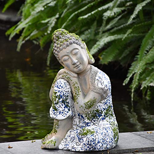 NYKK Estatua de Buda Zen imitación Porcelana Azul y Blanca Adornos Patio Jardín Decoración Dormir Buda Entrada de la Sala de té Mobiliario Buda meditando