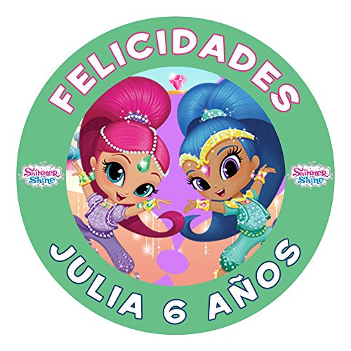 OBLEA de Papel de azúcar Personalizada, 19 cm, diseño de Shimmer and Shine