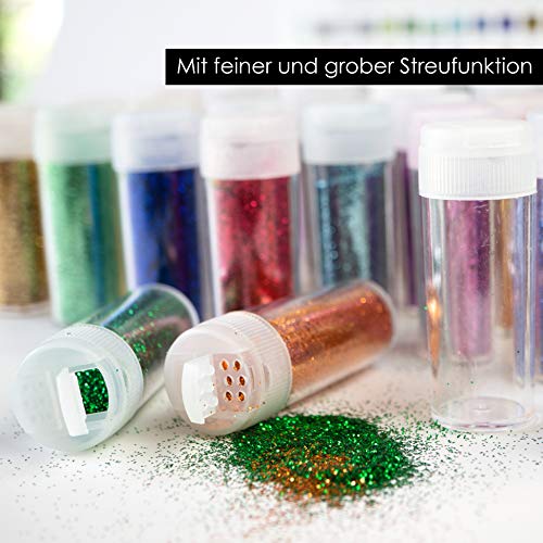 OfficeTree Purpurina Manualidades 28 Colores de 10g y 2 Tubos Vacíos - Purpurina Uñas - Purpurina para Manualidades Cuerpo Uñas y Arte - Función de Dispersión Fina o Gruesa