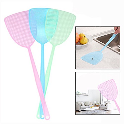 OFKPO 3 Piezas Matamoscas Pest Control - Raqueta matamoscas (Verde+Azul+Rosa)