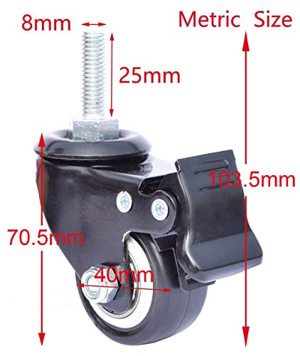 OK5STAR 1.5"Rueda giratoria de PU giratoria Rueda giratoria de PU con bloqueo de freno para trabajo pesado 400 kg 4 piezas