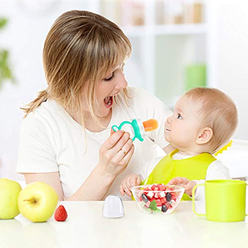 Oladwolf Chupete Fruta Bebe, Alimentador Antiahogo de Fruta Para Bebés y Niños Pequeños con 3 Tamaños Diferentes Reemplazo de Pezones de Silicona, Sin BPA Juguete Para Niños Dentición Chupete (Verde)
