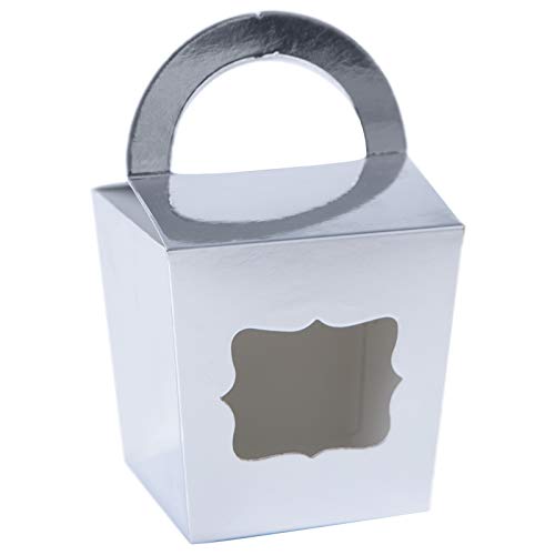 One More - Cajas individuales para cupcakes con asa y ventana de PVC (24 unidades) plata