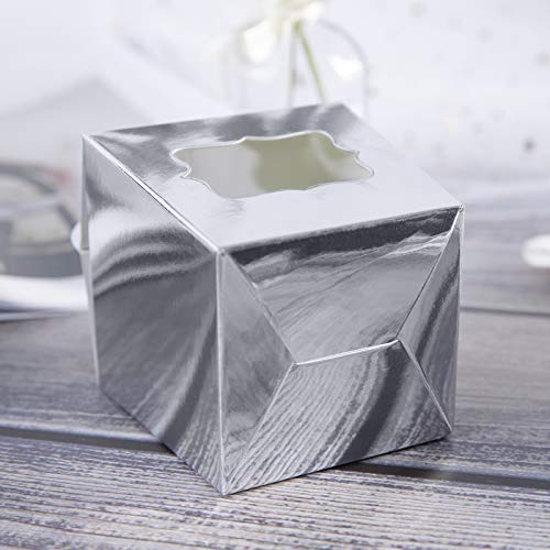 One More - Cajas individuales para cupcakes con asa y ventana de PVC (24 unidades) plata
