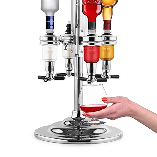 Oneconcept Hazlehov Rondel 4 dispensador de Bebidas (dosificador 4 compartimientos, Diferentes tamaños Botellas, Base cromada, Corcho de Goma, Ideal chupitos Fiesta)