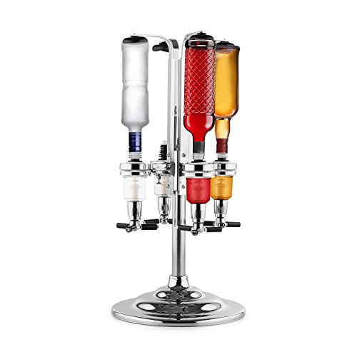 Oneconcept Hazlehov Rondel 4 dispensador de Bebidas (dosificador 4 compartimientos, Diferentes tamaños Botellas, Base cromada, Corcho de Goma, Ideal chupitos Fiesta)