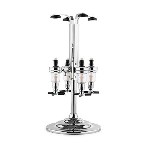 Oneconcept Hazlehov Rondel 4 dispensador de Bebidas (dosificador 4 compartimientos, Diferentes tamaños Botellas, Base cromada, Corcho de Goma, Ideal chupitos Fiesta)