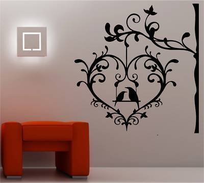 Online Design Pájaros Enamorados en Jaula Pegatina Adhesiva Vinílica Pared Adhesivo para Dormitorio - Negro